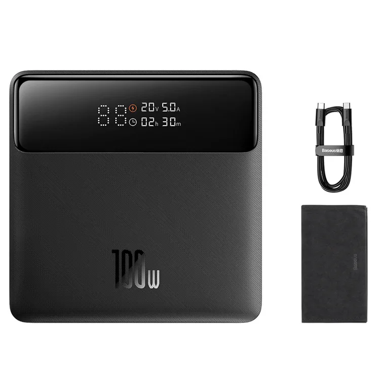 베이스어스-블레이드-2세대-100W-20000mAh-HD-에디션-슬림-노트북-고출력-LED-디스플레이-보조배터리-C-to-C-100W-초고속충전-케이블-50cm-PPBLD100HD-블랙-1대